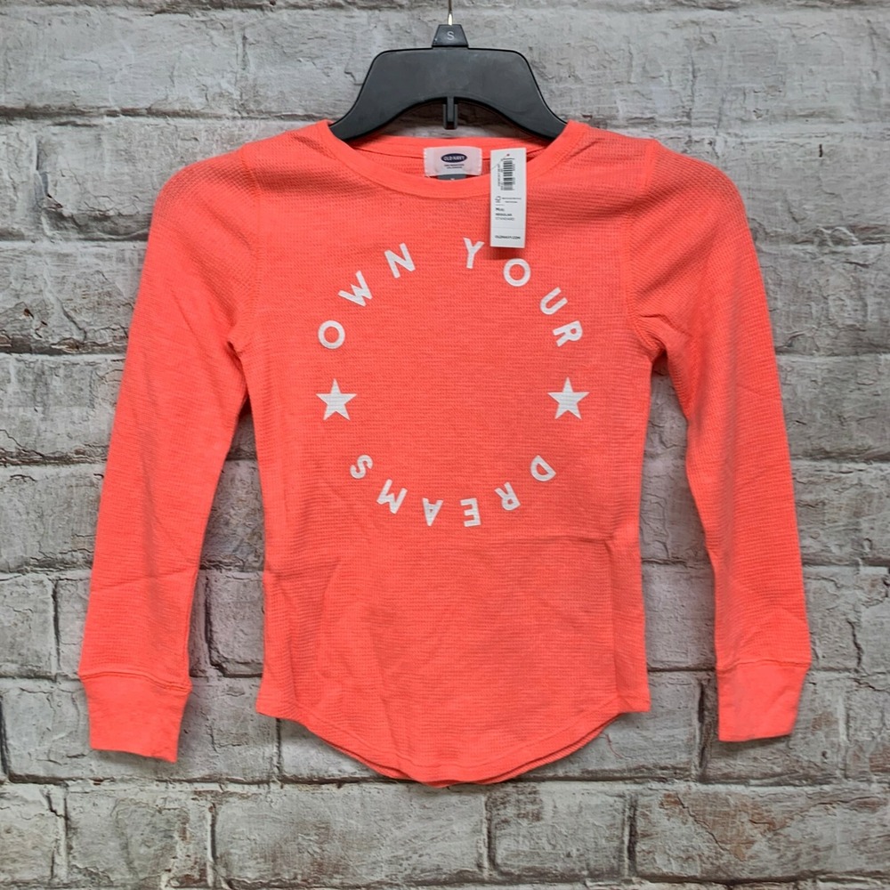 Old Navy Kids M 8 Neon Coral Own Your Dreams Waffle Knit Thermal Long Sleeve Tee